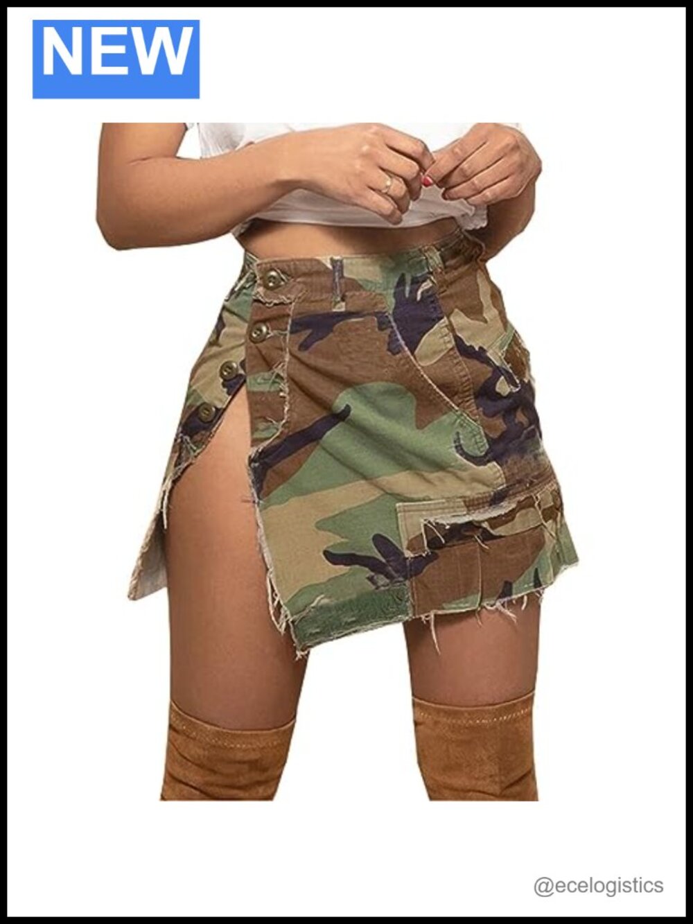 Women's High Slit Camo Cargo Skirt Streetwear Polyester Stretch